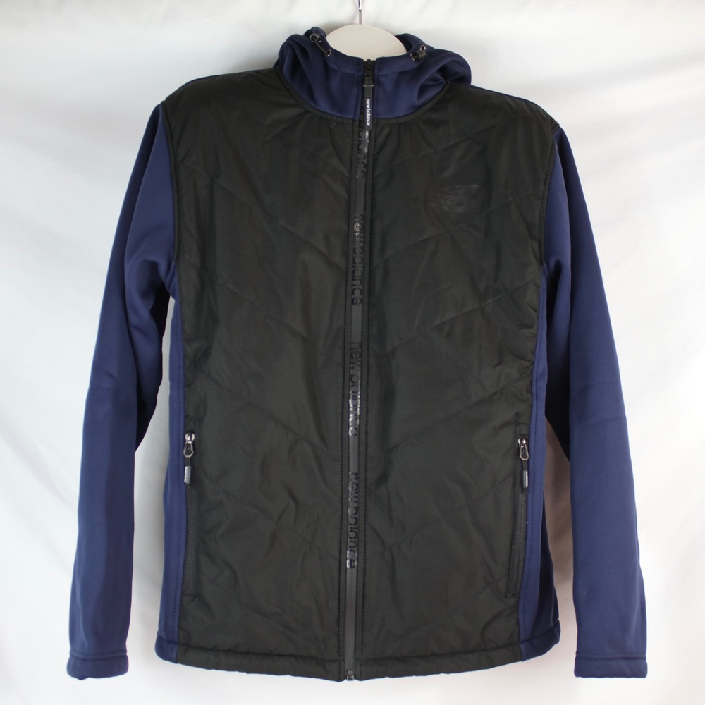 New Balance Navy Blue & Black Hybrid Quilted Fleece Hooded Jacket Men's Size M
